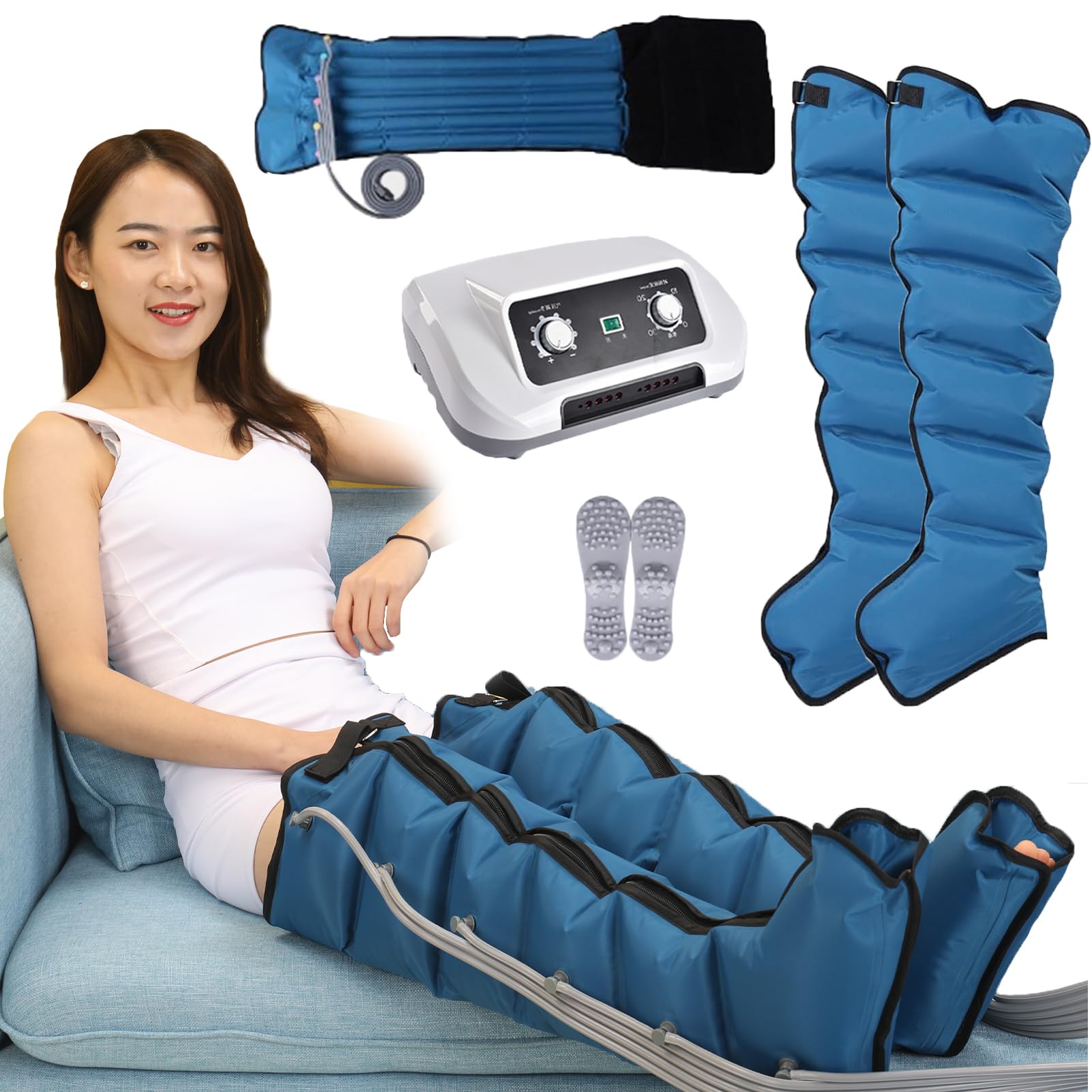 SUYUDD 6 Cavity Air Compression Leg Massager | Lymphatic Drainage Massager | Compression Boots Pressotherapy | for Circulation Arm Leg Waist Wraps Massage Machine | Pain Relax