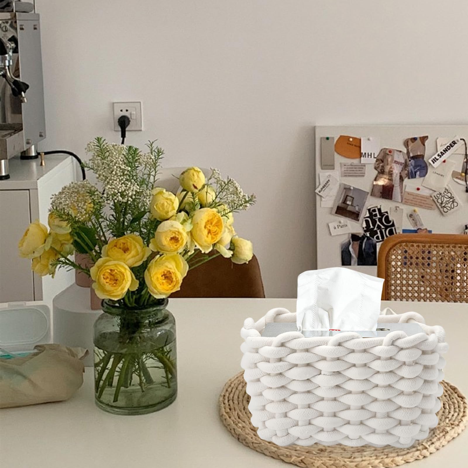2 Pièces Panier Rangement Bébé Panier de Rangement en Corde de Coton Petit Panier Tressé Carré Paniers de Rangement à Langer Convient pour Chambre de Bébé, Chambre, Salon (Blanc)