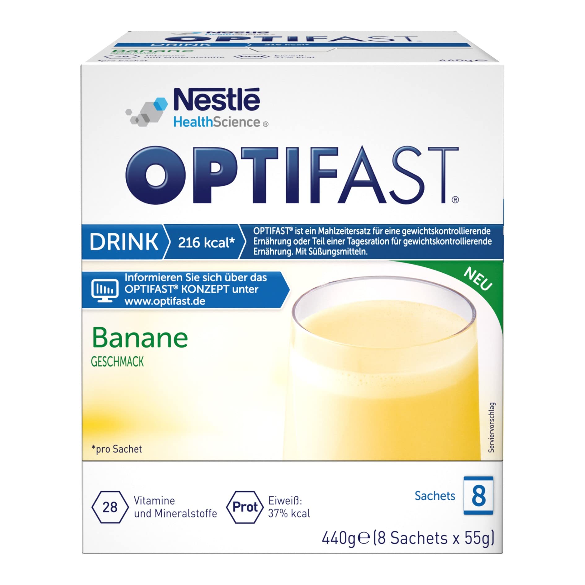 OPTIFAST Drink Banane Geschmack Mahlzeitersatz für eine gewichtskontrollierende Ernährung, 8 St. Beutel