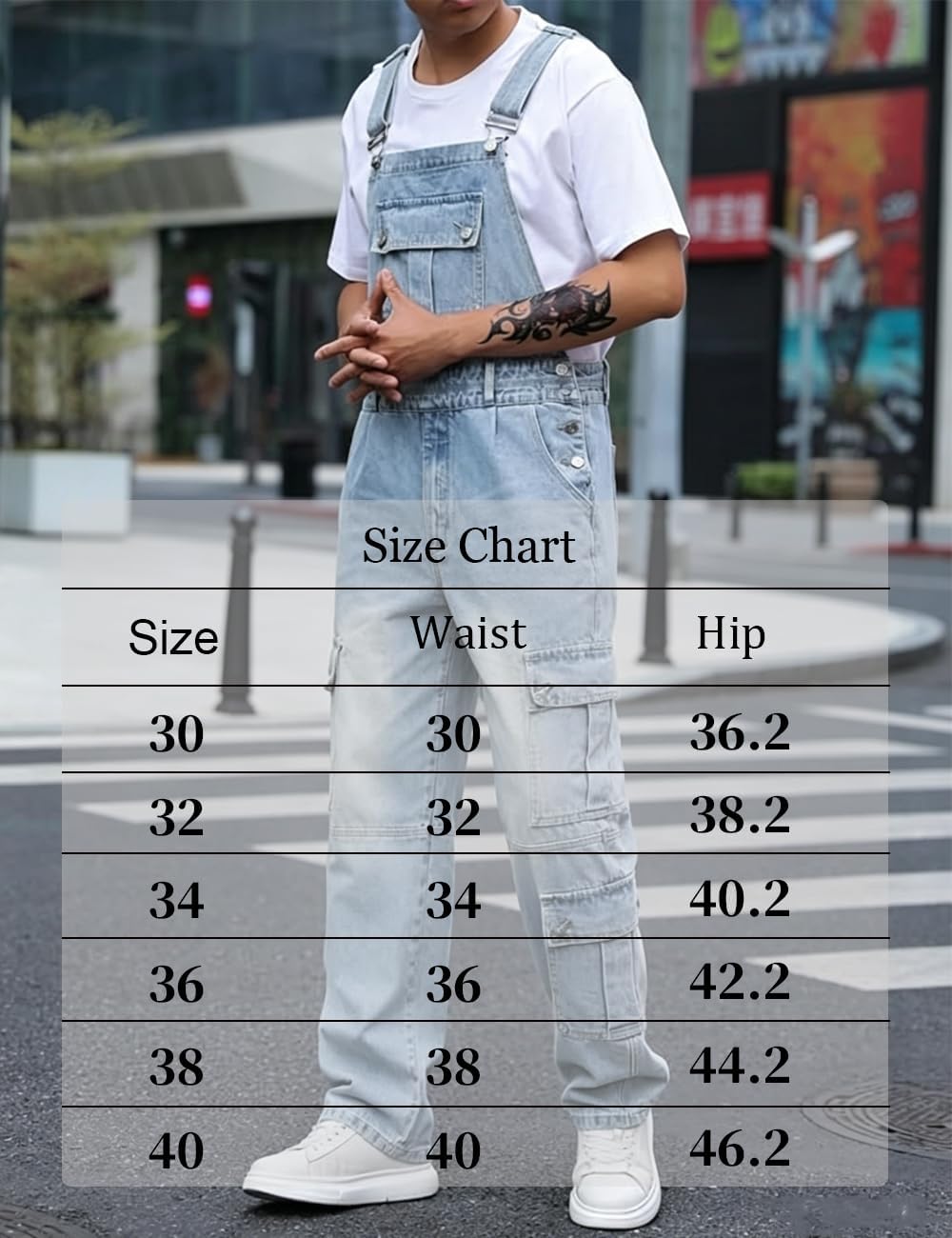 Men's Denim Bib Overalls Jeans Casual Relaxed Fit Cargo Pocket Workwear Fashion Jumpsuit with Adjustable Straps