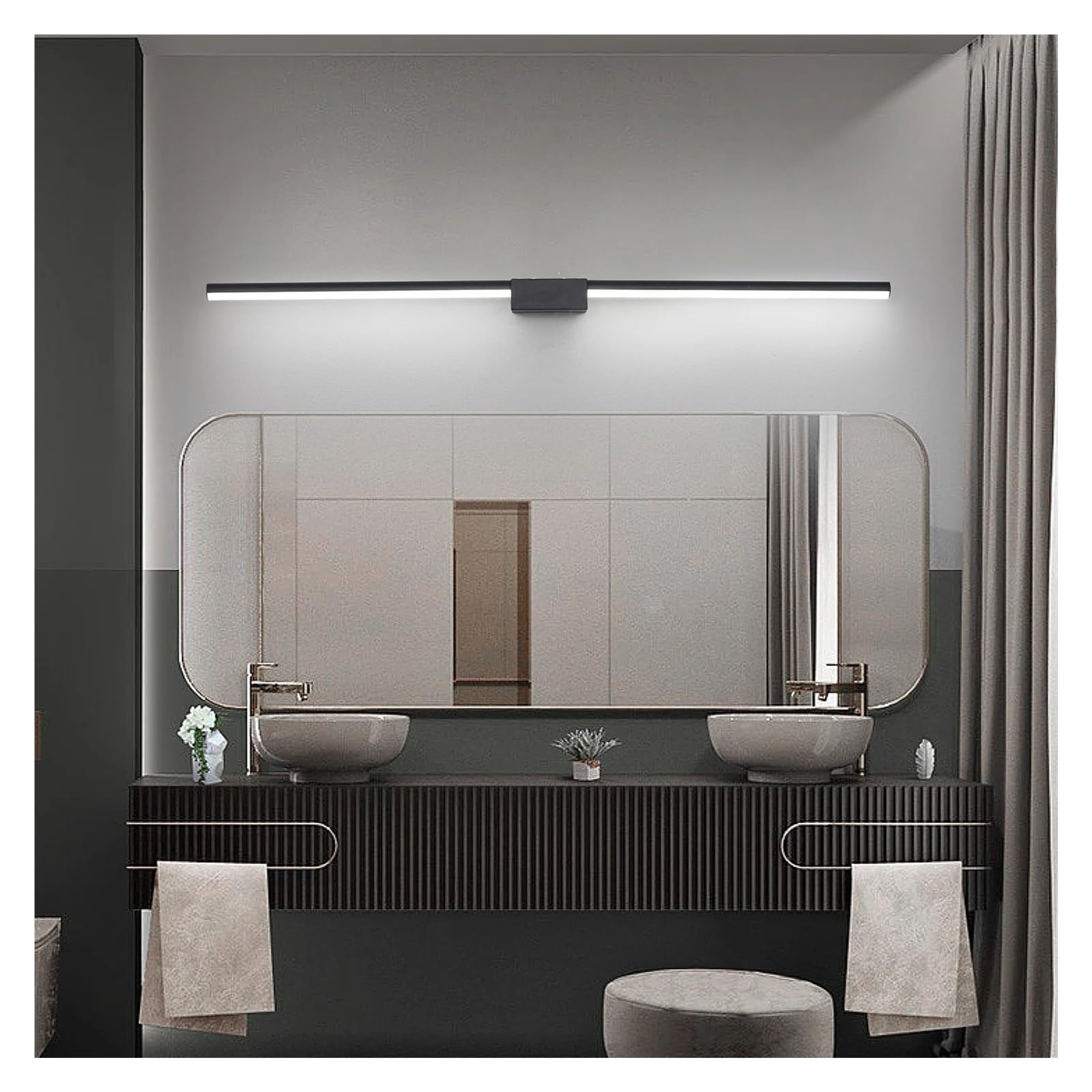 Luminaires d'intérieur LED modernes L70 90 110 cm, montage mural, éclairage for miroir de salle de bain et de courtoisie(Cool white,Length 70cm Black)