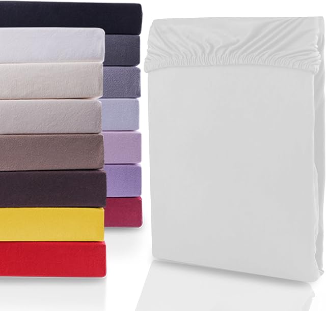 DecoKing Fitted Sheet UK Single 100% Supreme Quality Cotton Jersey Boxspring, Nephrite Collection, 80x200-90x200 cm White