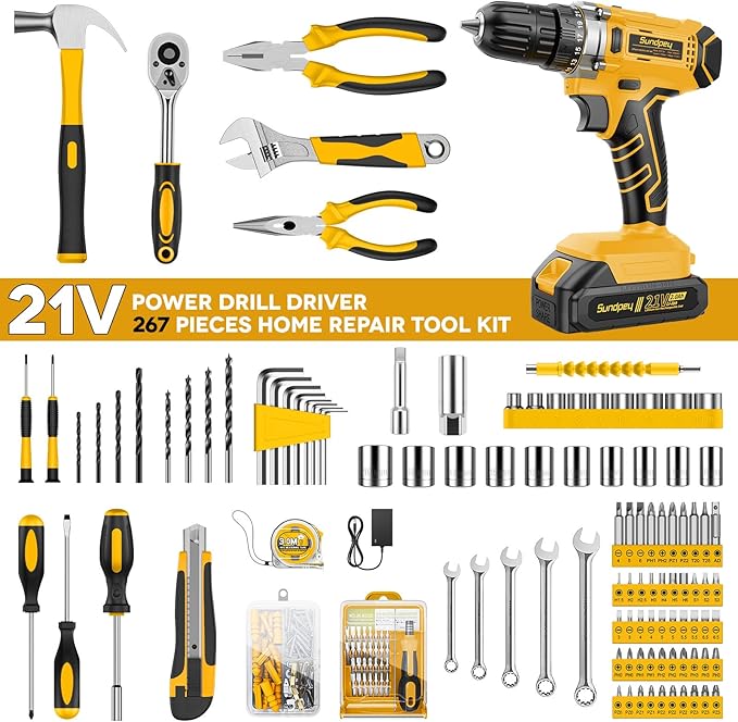 Kit de Herramientas Sundpey 267 Piezas con Taladro Inalámbrico 21V miniatura 2