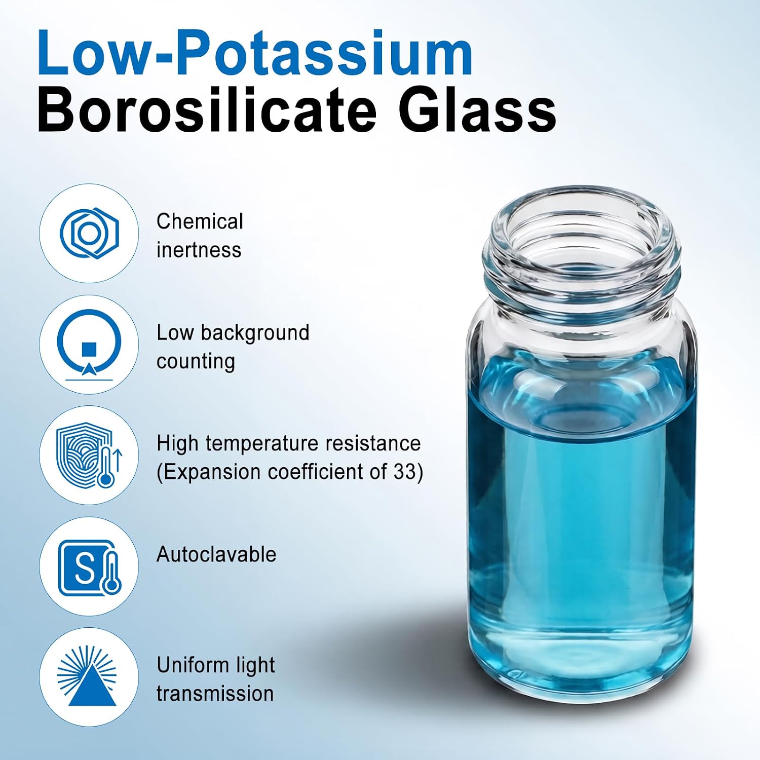 FOUR E'S SCIENTIFIC 20mL Scintillation Vials, 3.3 Borosilicate Glass | 100 Pack, 22-400 White Screw Cap with Cone Shaped Liner