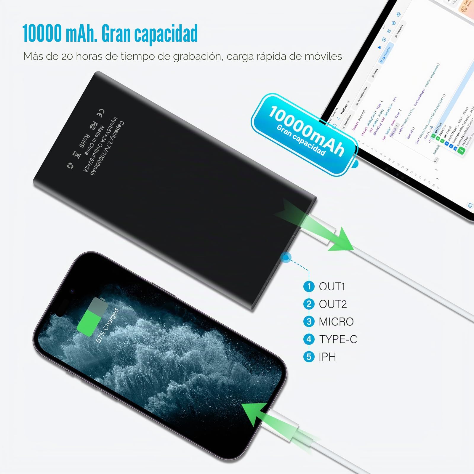 Cámara oculta espía, 1080P 10000mAh, cargador portátil, cámara oculta, sin wifi | Cámara secreta de seguridad de grabación continua de 20 horas con sensor de gravedad/detección de movimiento/visión nocturna