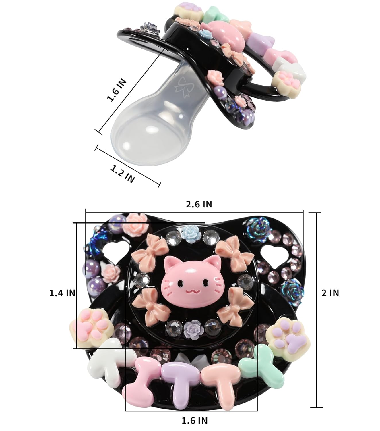 CutiePlusU Adult Sized Pacifier Dummy for Adult-Big Shield DIY Handmade-Kittens Black - Image 4