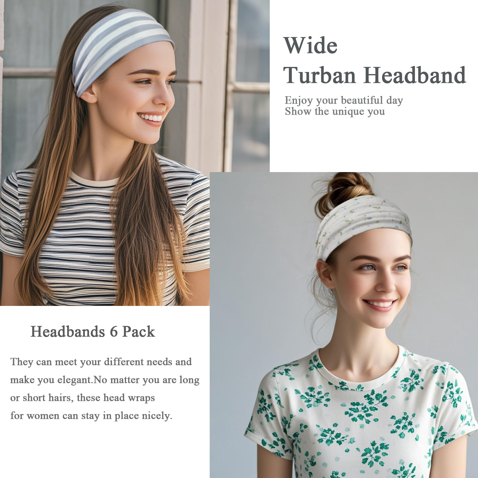 Sefiinh Fasce larghe per capelli da donna, elasticizzate, bohémien, fascia per capelli da donna, turbante, accessorio per allenamento, confezione da 6