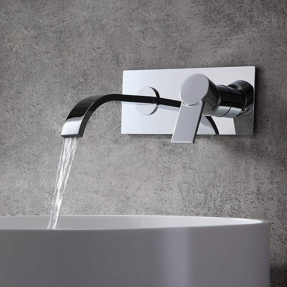Frее Shірріng 🛒 AUXO Wall Mounted Bathroom Faucet Single Handle Vessel Sink Faucet with 6.5'' Long Spout in Polished Chrome, Rough-in Valve and Trims Included