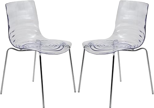 LeisureMod Astor Water Ripple Design - Silla lateral de comedor moderna Lucite con patas de metal, juego de 2, transparente