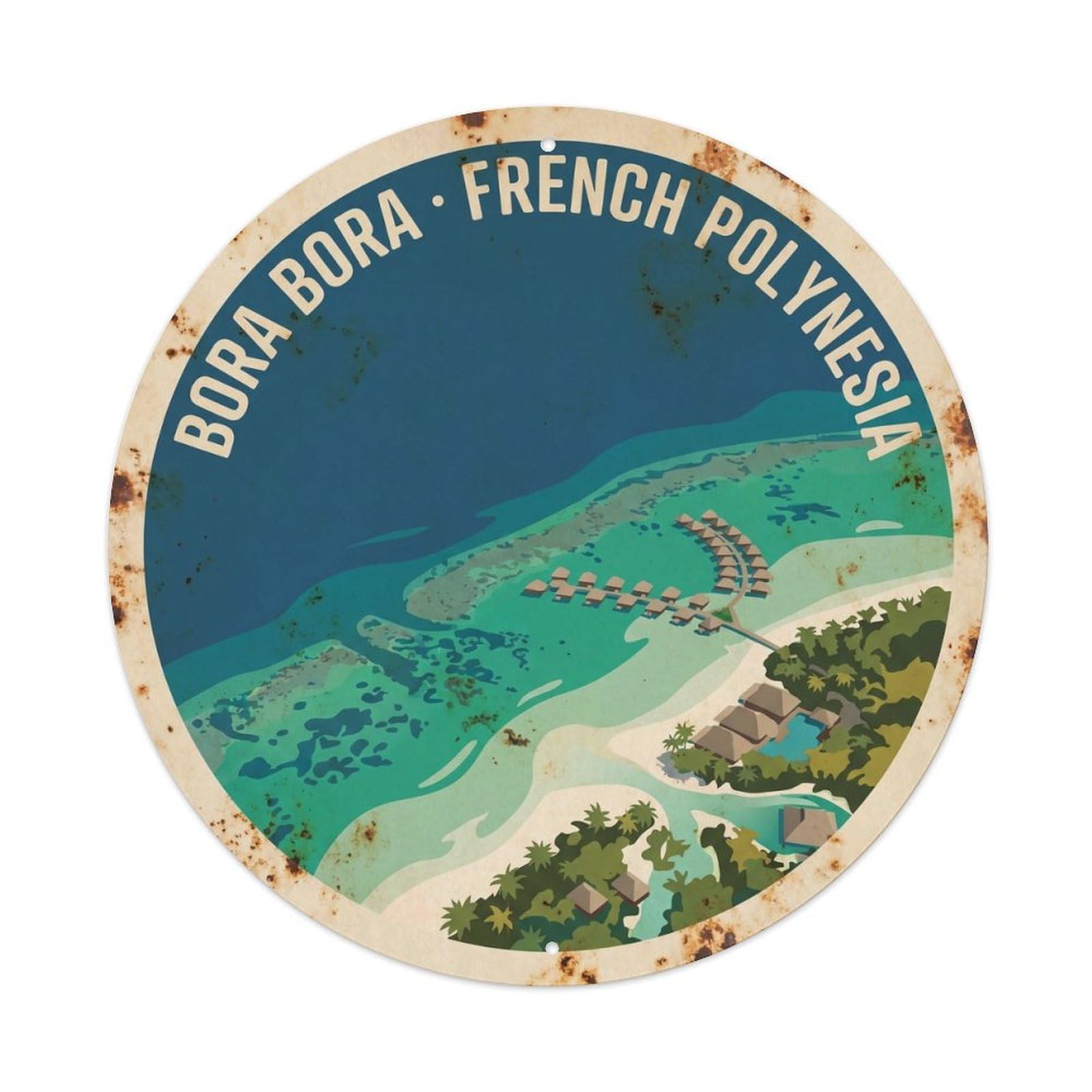 Olyhtr 8X8inch Classic Style Drone Borabora Lagoon View Gradient Vintage Metal Tin Sign