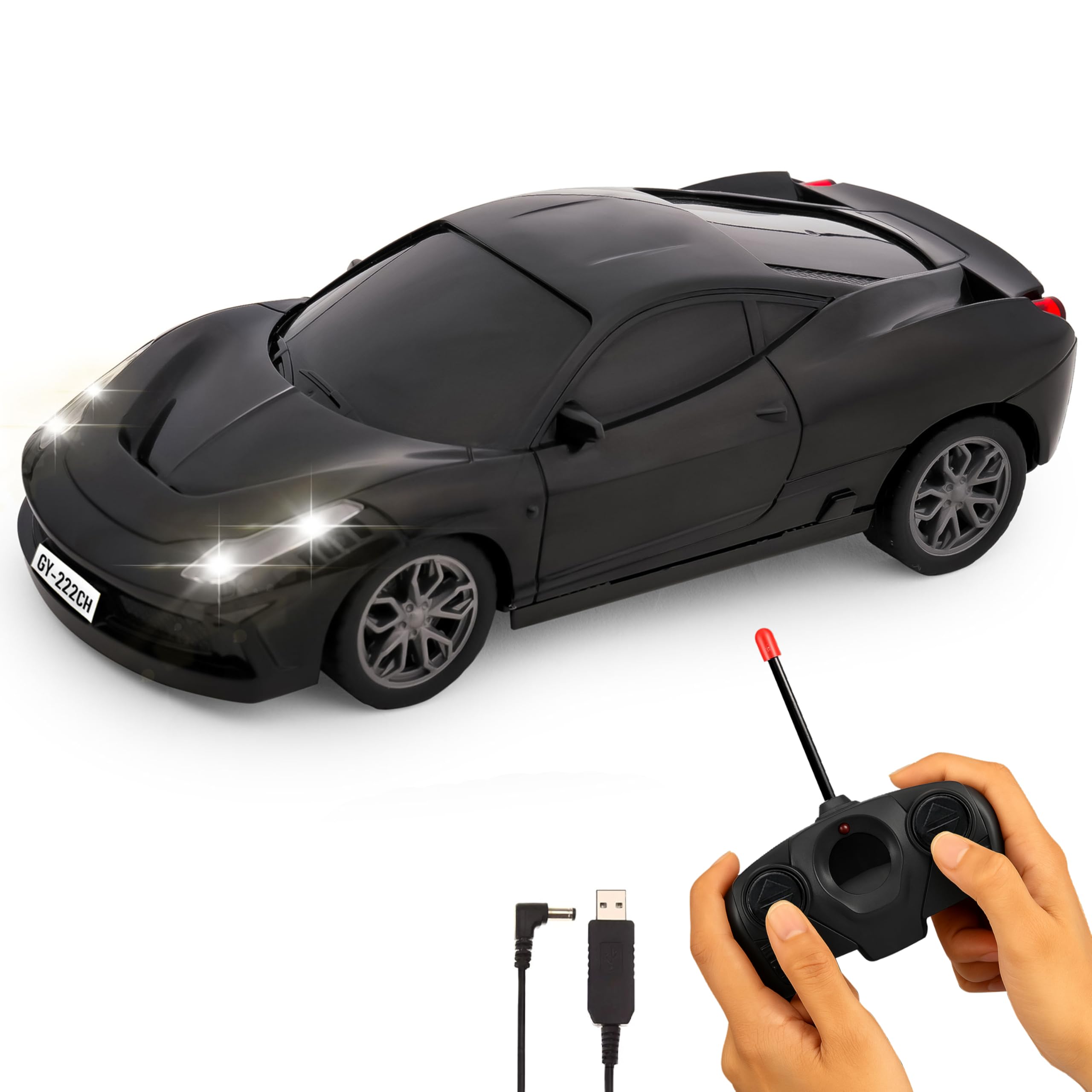 Gooyo GY-222CH Rechargeable Remote Control Car Toy | Black Color, Power Source: Lithium Rechargeable Battery for Car (Included) & 2xAA Battery for Remote Controller (Not Included)