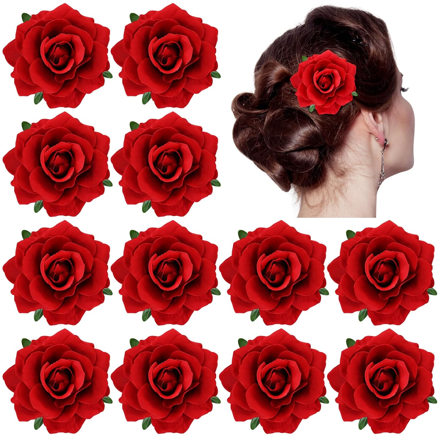 Black and Red Hair Accessory with Bold Floral Design Amazon.com: Flamenco Accessories,Women Rose Flower Hair Clip  main image 2