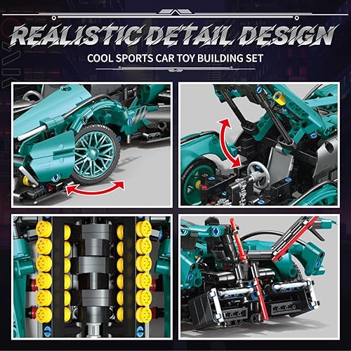 Miniatura 3 de WINGIFT Bloques de construcción de autos deportivos de 1215 piezas, juguetes para niños o adultos, juego de construcción de modelos de autos de