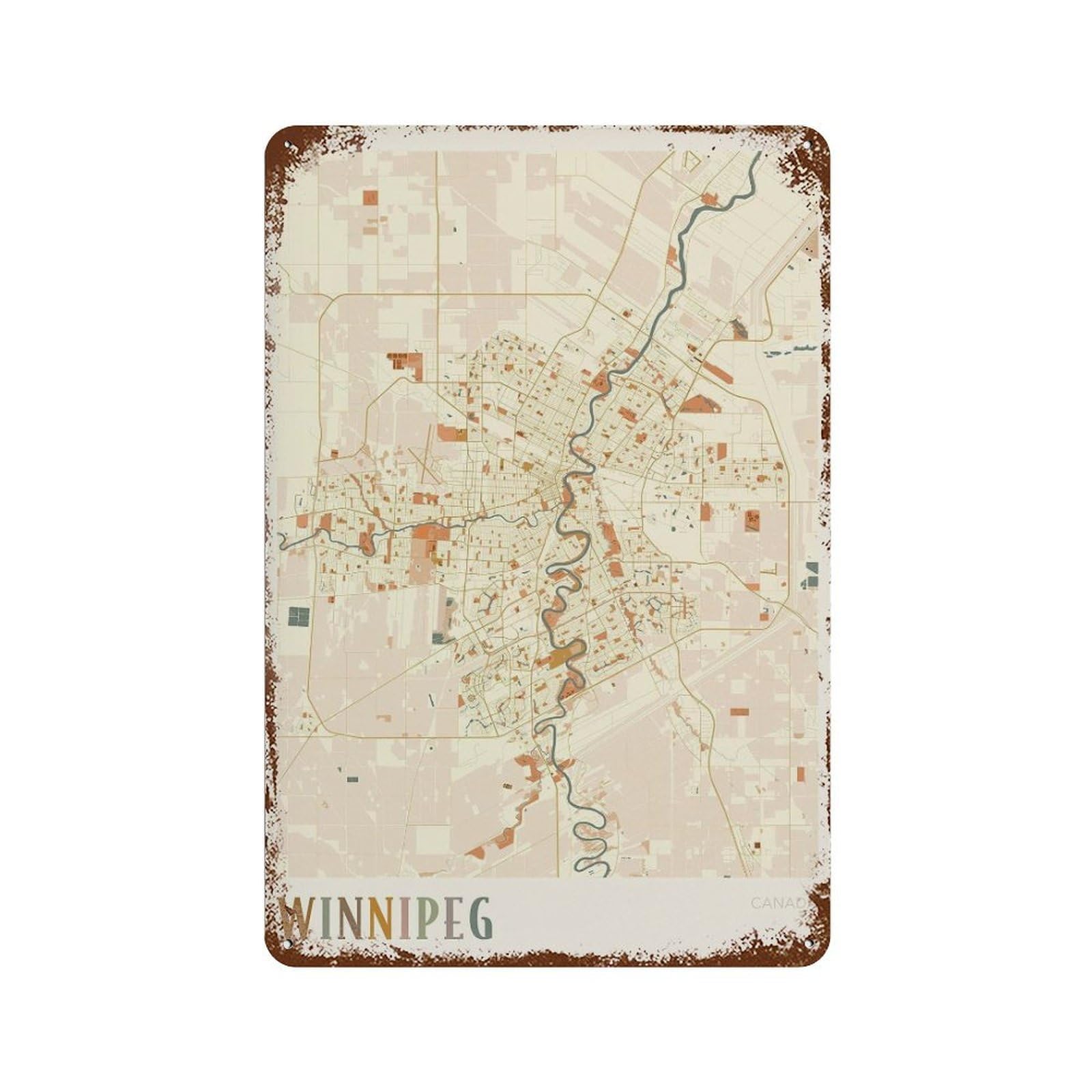 xiaoxiaoshen Winnipeg Manitoba Map of Travel Canada Boho Wall Decor Art Metal Tin Poster Modern Home Decor Art Home Bar Shop Decorations Vintage Sign 30x20cm