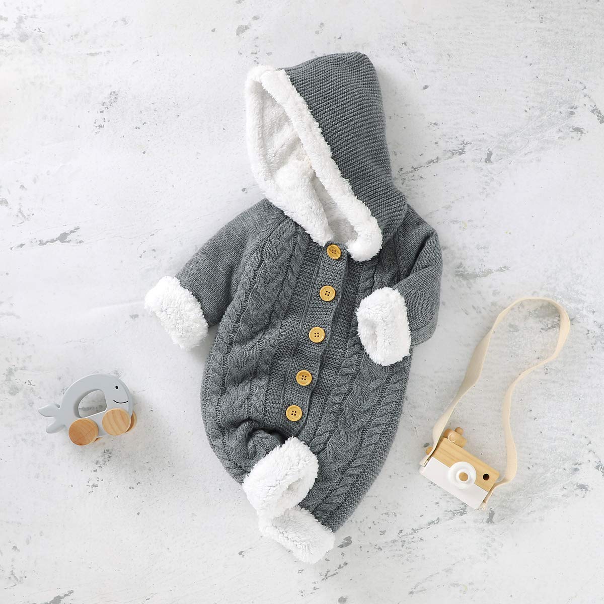 Haokaini Bebé Recién Nacido con Capucha Mameluco de Punto Suéter de Lana Más Cálido Traje de Nieve Mono Overoles Peleles Ropa de Abrigo de Invierno Infantil para Niños Niñas
