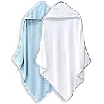 BAMBOO QUEEN 2 Pack Baby Bath Towel - Rayon Made from Bamboo, Ultra Absorbent - Ultra Soft Hooded Towels for Kids - X Large Size for 0-7 Yrs (White and Blue, 37.5 x 37.5 Inch)