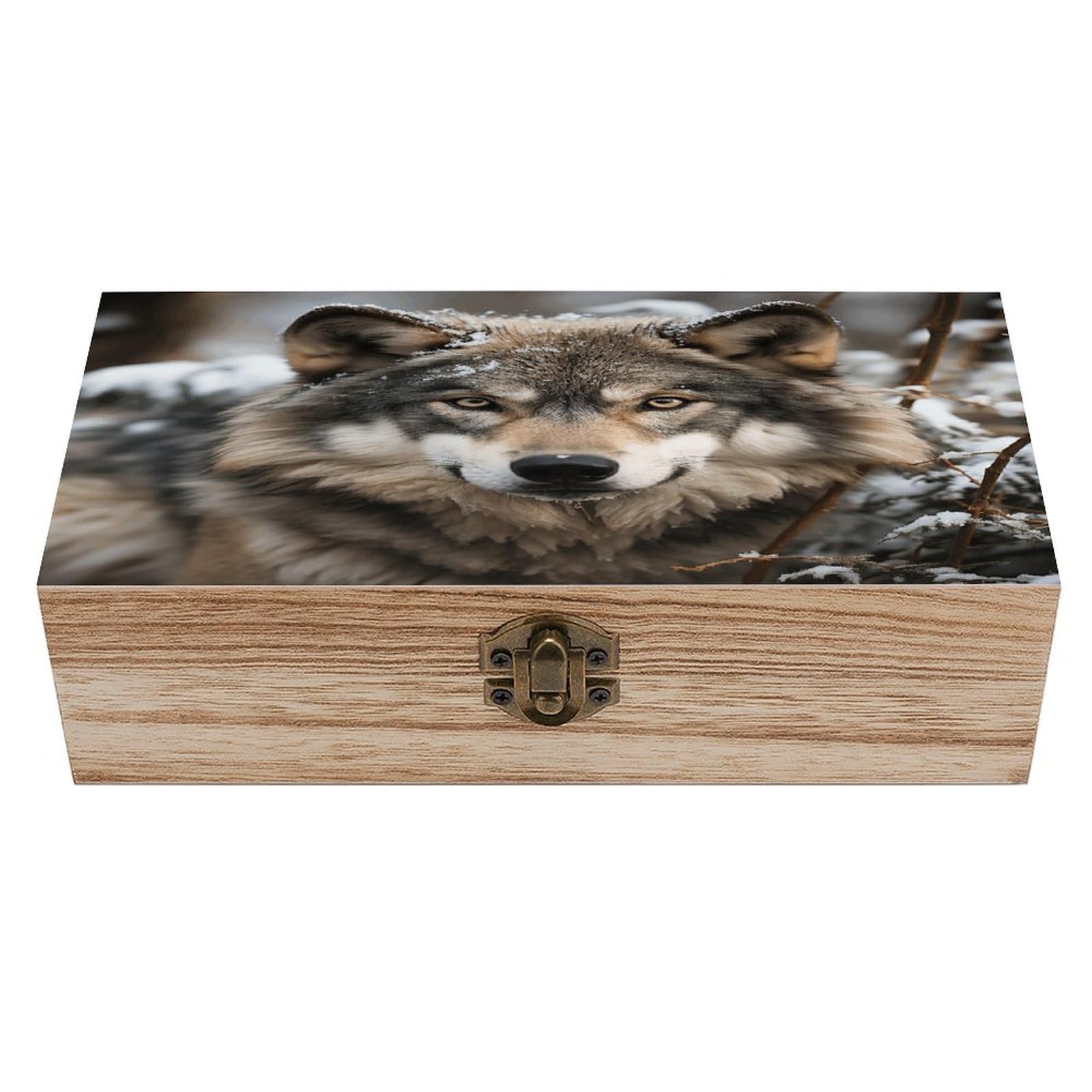 VstaDank Lmage of Wolf in The Snow Wooden Storage Box Decorative Jewelry Case with Lids Exquisite Wood Box Letters Gifts Acacia Wood Boxes Fashion Wooden Keepsake Boxes for Men Women