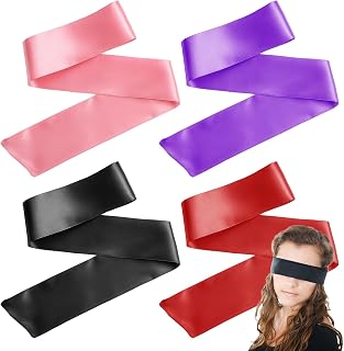 4pcs 150cm/59in Blockout Light Adjustable Blind Fold for Adults Couples, Blind Folds for Adult Play, Satin Sleep Mask, Soft Blackout Eye Mask for Sleeping, Yoga,Travel, Nap, Meditation, Multicolor