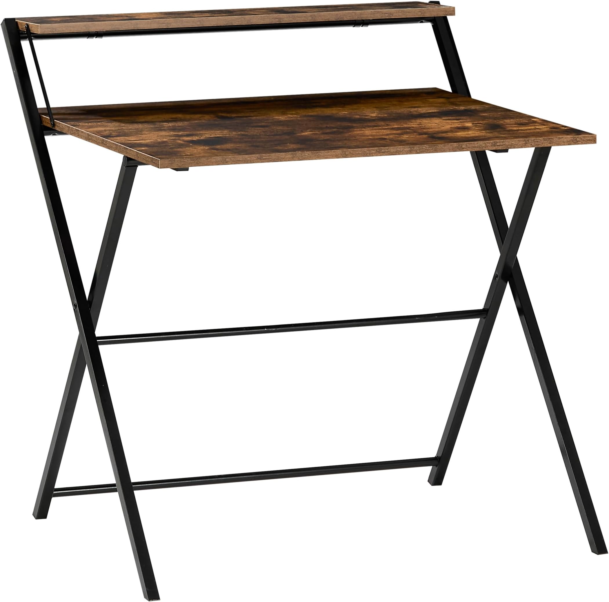 Vida Designs Folding Desk 82cm No Assembly Computer Desk With Shelf Modern Space Saving Writing, Study, PC Table for Home Office (Dark Wood)