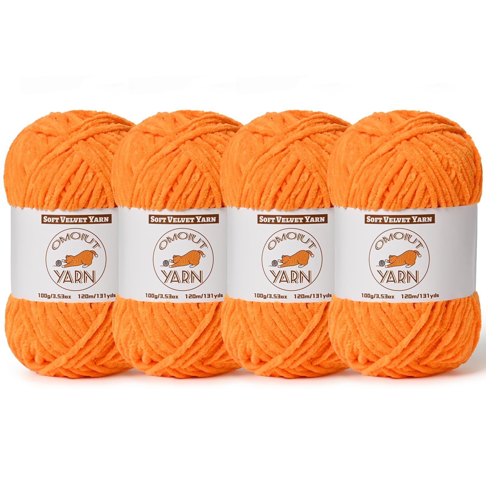 4 Pack Orange Fluffy Velvet Yarn for Crocheting, Chunky Chenille Baby Blanket Yarn for Crochet, Soft Fuzzy Puzzle Yarn for Knitting, (100g/3.53oz Each) Bulky Thick Amigurumi Crochet Yarns