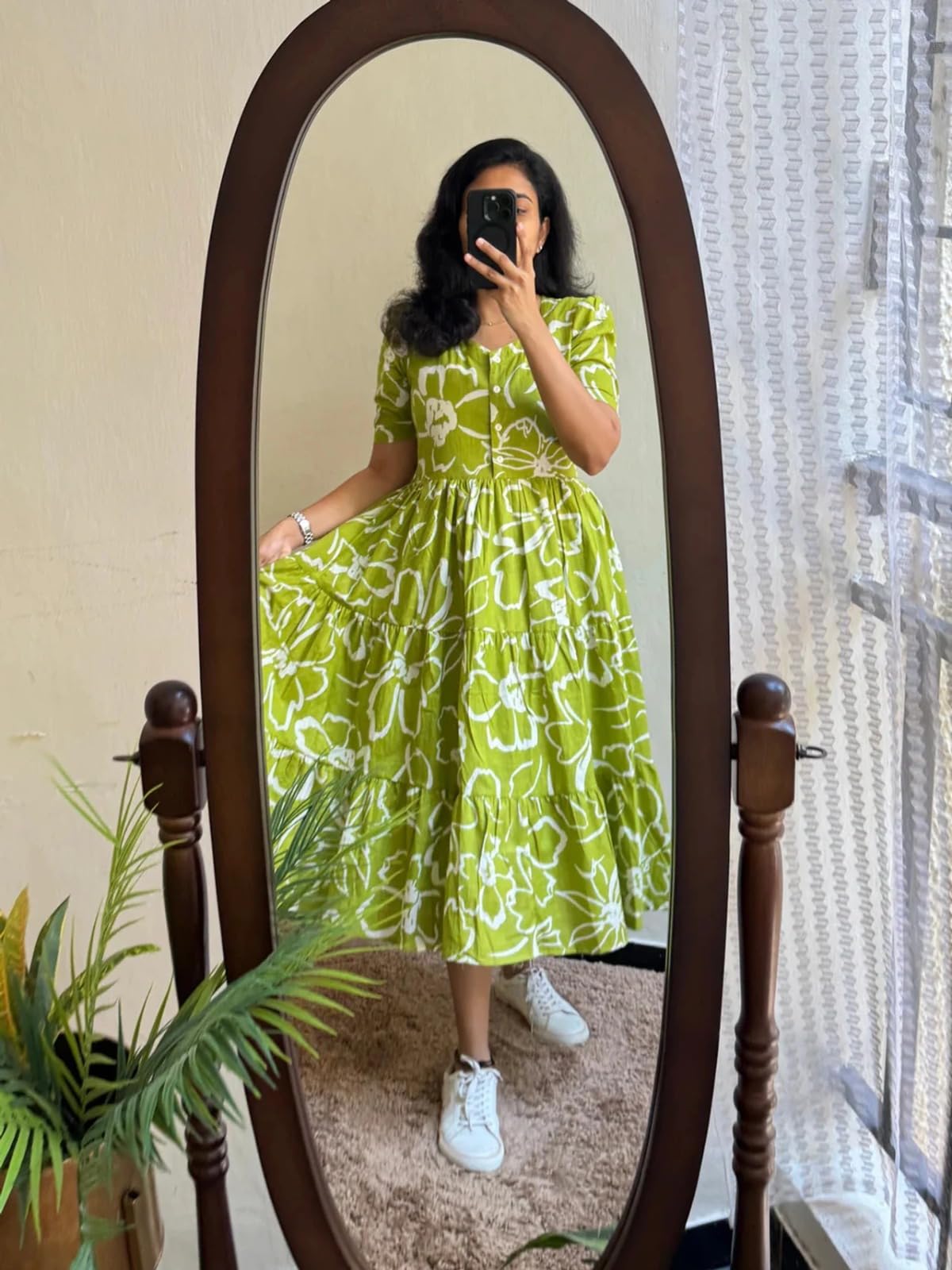 hbkart Women's Rayon Floral Printed Midi Dress Short One Piece | Casual Wear-picture-33