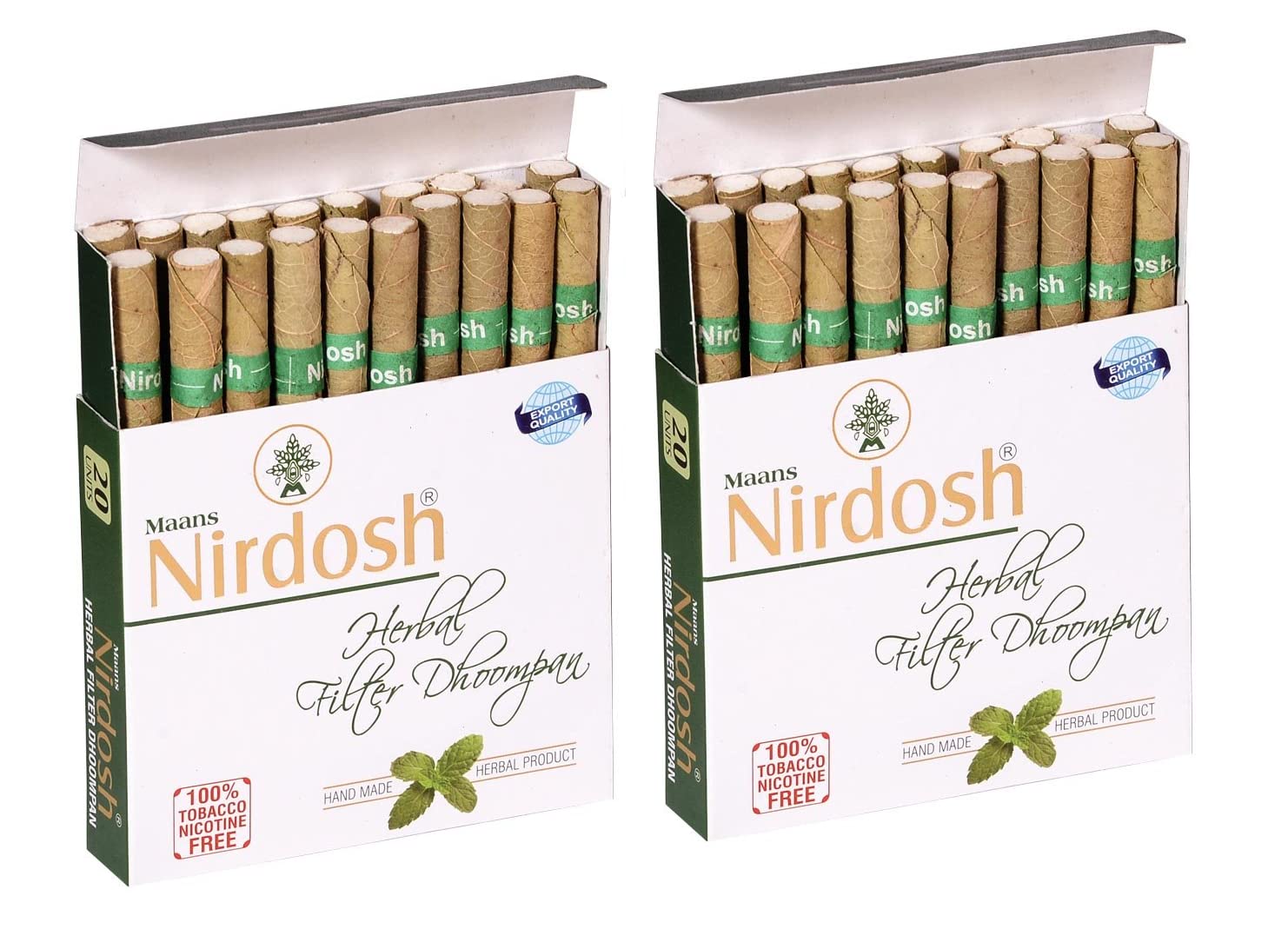 Livebasil Nirdosh - Nicotine & Tobacco Free Herbal Cigarettes- Export Quality -Helps Quitting Smoking 40 Cigarettes (20 sticks 2 Packs)