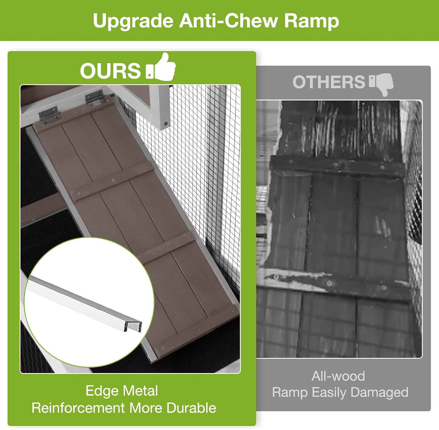 Rabbit Hutch Indoor Outdoor, 2-Story Bunny Cage with Wheels, Wooden Rabbit House with Leakproof Trays, Rain Cover, Guinea Pig Cages with Chew-Proof Ramp (Brown)