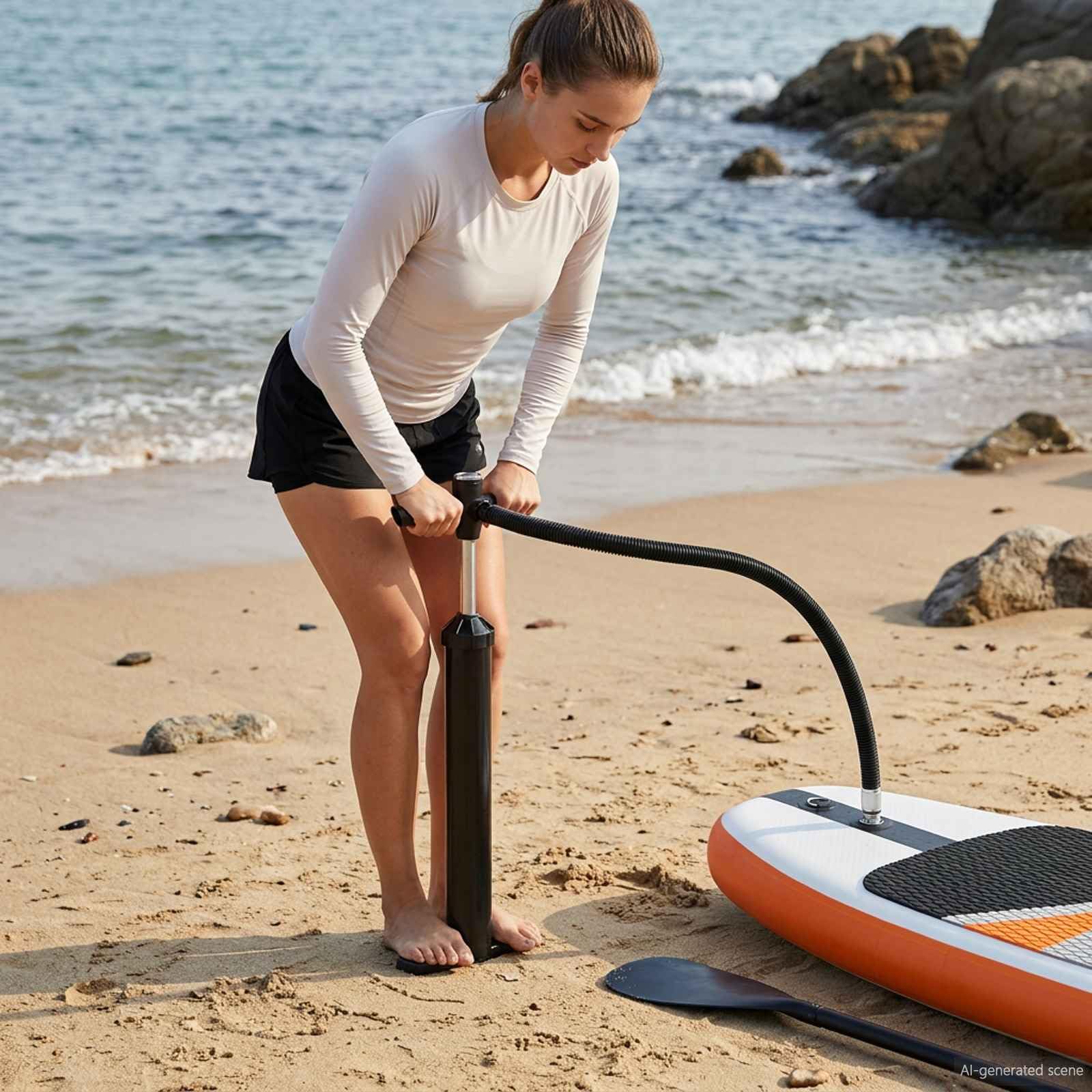 vidaXL SUP Handpumpe mit Druckanzeige Schwarz 24 x 7,5 x 58 cm PP