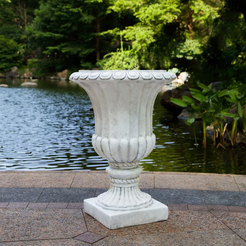 Outdoor Garden 26" Urn Planter, Classic Style Handcrafted and Unique Urn for The Patio, Garden or Living Room (Antique White)