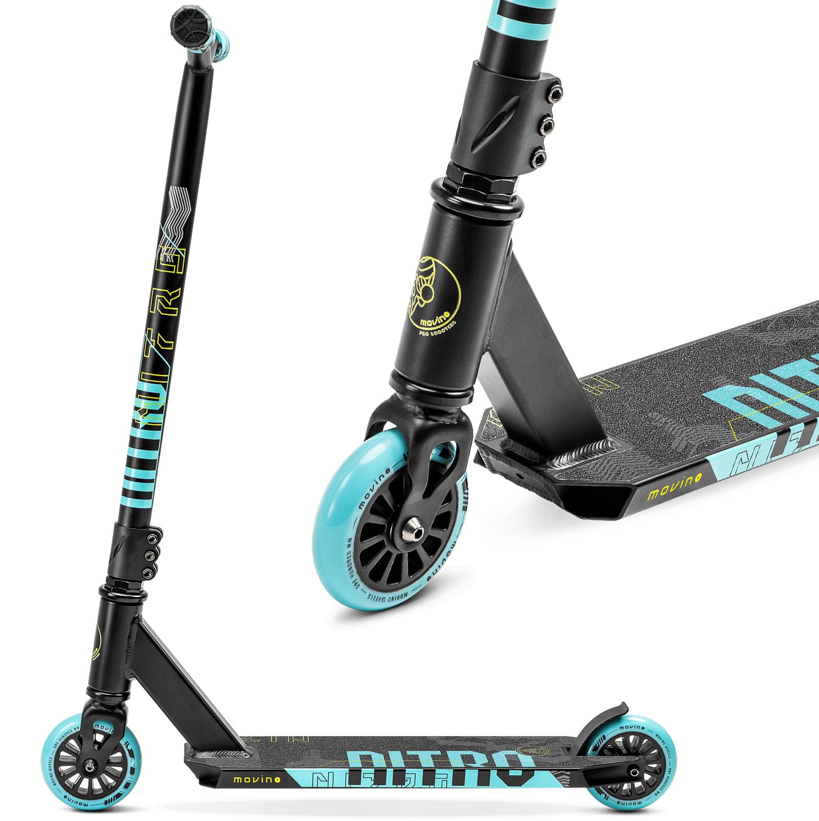 Monopattino Freestyle Movino | Cuscinetti ABEC 9 | Monopattino per bambini resistente alle acrobazie | Pro Stunt Scooter | Ruote da 100 mm | Peso 3,3 kg | Alluminio 6061