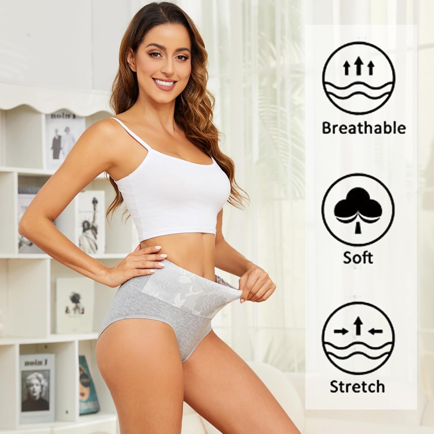 Womens Underwear Cotton Tummy Control High Waisted Underwear Soft Breathable Full Coverage Panties Multipack - Image 2