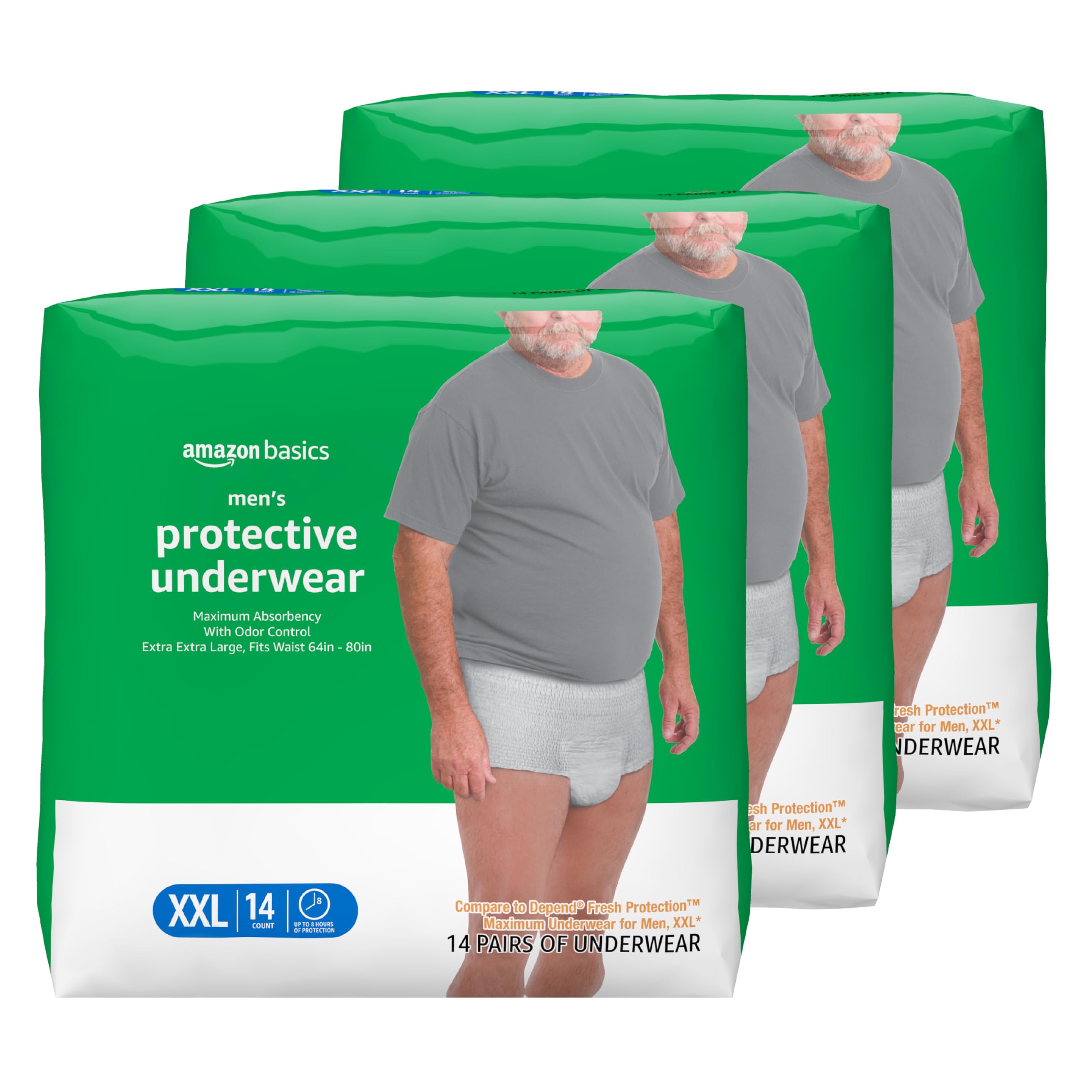 Amazon Basics Incontinence Underwear for Men, Maximum Absorbency, 2X-Large, 42 Count (3 Packs of 14)