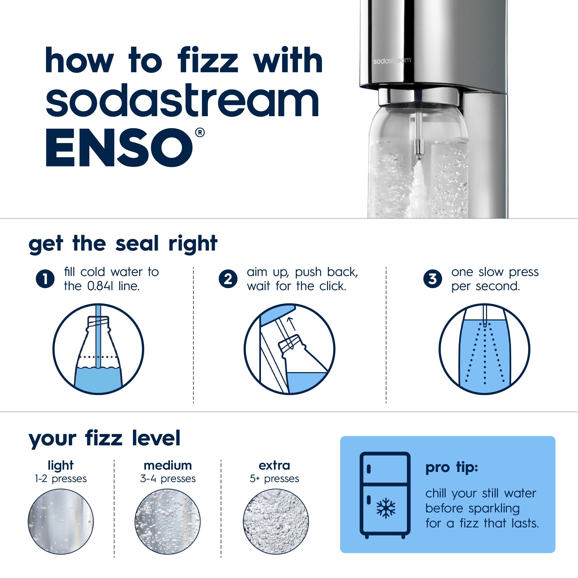 sodastream - Enso Gasatore in acciaio inossidabile per realizzare acqua frizzante Include Bombola di Co2, Bottiglia da 1L lavabile in lavastoviglie, Panno per la Pulizia