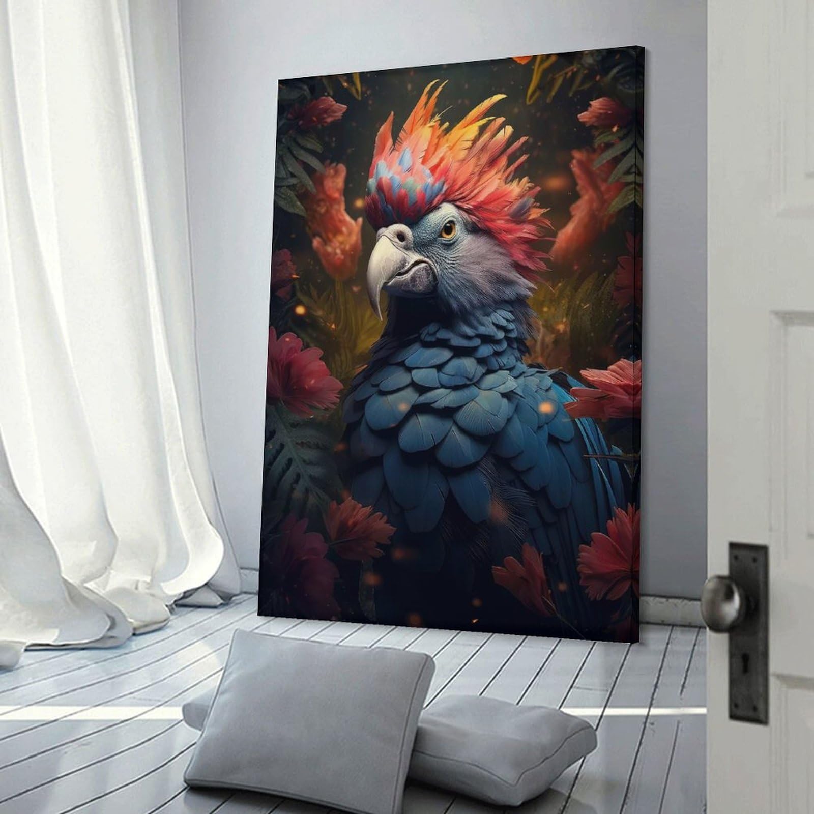 Junmoney Frame-Bird Mohawk In The Jungle Home Decor Wall Art Bird Mohawk In The Jungle, 16X24inch(40X60cm), For New Homes, Bedrooms Or Workspaces, Home Decor Gift With Stylish Appeal