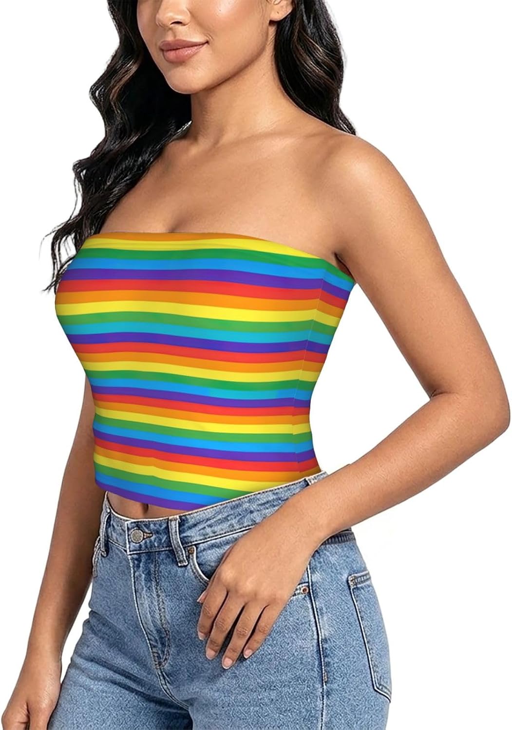 Light Black Marble Print Women Strapless Bra Tube Tops