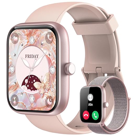 Smartwatch Feminino, Tela HD de 1,83" Relógio Fitness com Alexa, 120 Esportes, Frequência Cardíaca e Monitoramento do Sono, IP68 à rova d'água, Compatível com Android iOS, 2 Pulseiras (Rosa)