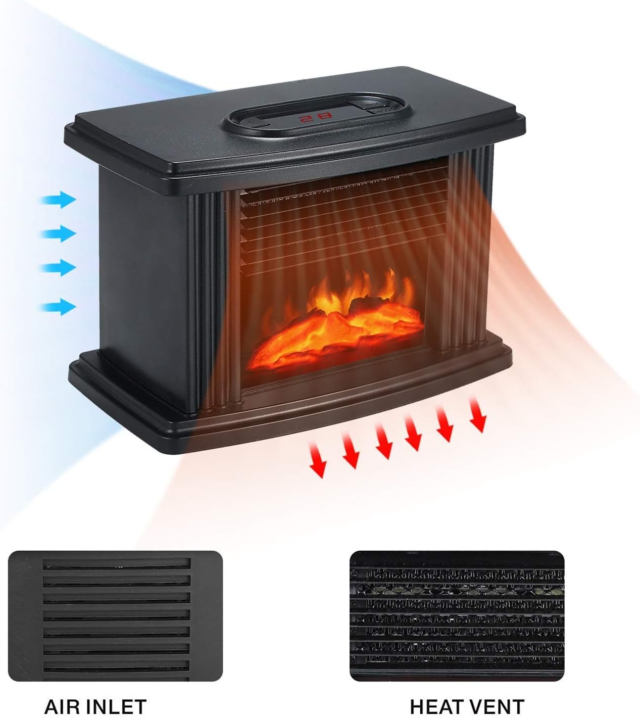 Electric Fireplace Freestanding Ventless Fireplace Heater with Thermostat Corner Fireplace 3D Flame Match Tempered Glass Electric Wood Stove Fireplace