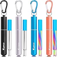 Kynup Reusable Collapsible Metal Straws 4 Pack with Cases, Brushes & Silicone Tips - Eco-Friendly Travel & Cruise Essentials (Blue-Black-Rose Gold-Silver)