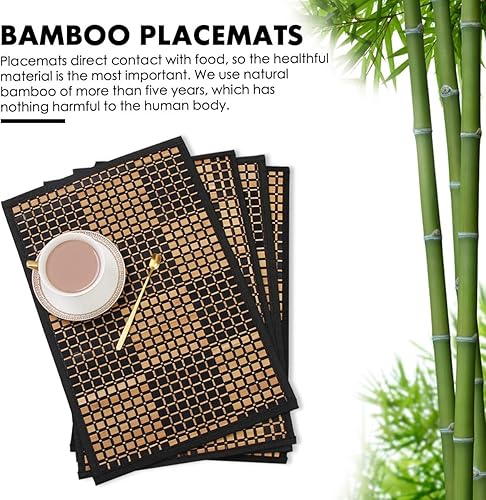 Miniatura 3 de Juego de 4 manteles individuales de bambú para mesa de comedor, resistentes a las manchas, resistentes al calor, duraderos y resistentes para mesa