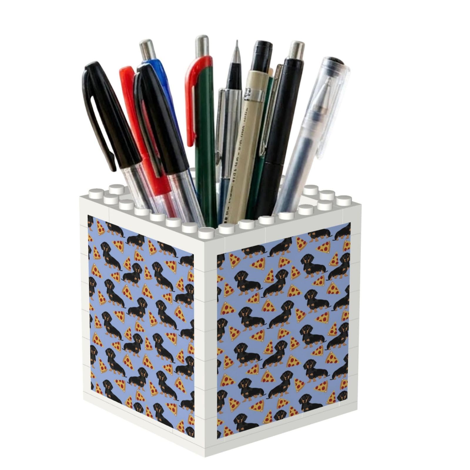 Poadnly Pizza Food Dachshund Dog Cute, Pen Pot Pencil Holder for Office Home School, Compact Desk Organiser for Office Stationery