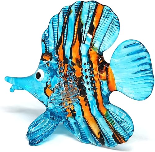 Miniatura 4 de ZOOCRAFT Figura de pez de cristal azul Acuario Artesanía Miniatura Soplado a mano Coleccionables