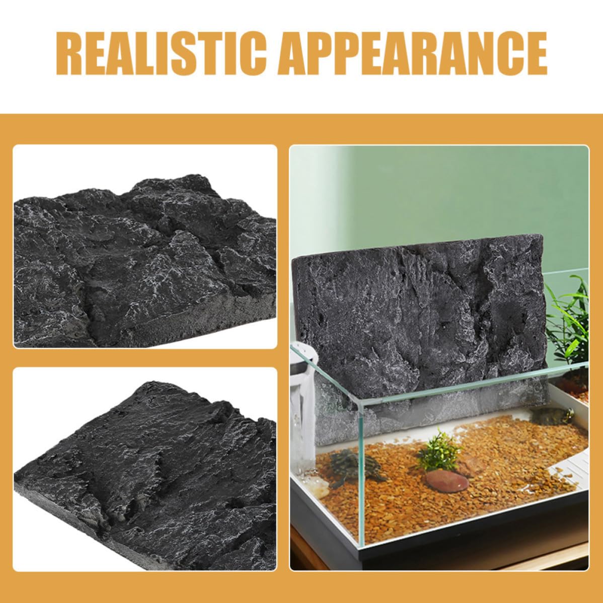 2 Piezas Fondo de Acuario 3D de Roca PU Negro para Tanque y Pared