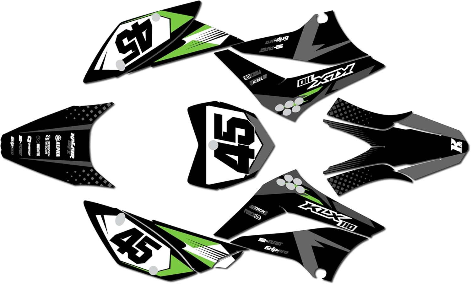 Graphics Kit for Kawasaki KLX110, KLX110R/RL (2010-2024) Division Series Gray 9 Mil - Dirt bike Custom Racing Graphics Decals Stickers Kit, no-plastics