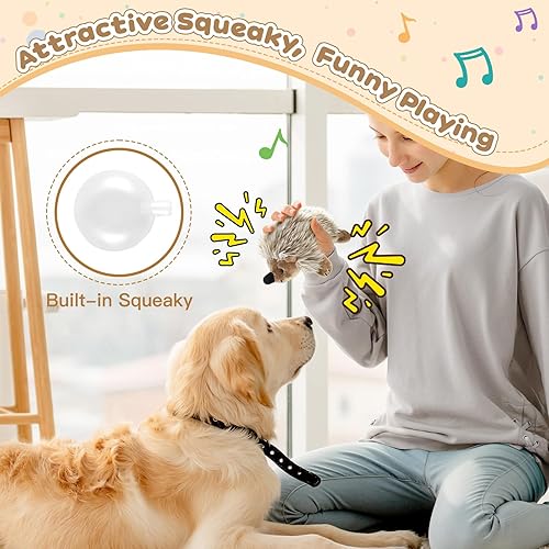 Vista 3 de Pawaboo Juguete de peluche para perro, 2 unidades no tóxico, súper suave, de piel sintética, erizo, juguete de entrenamiento para morder, juguetes