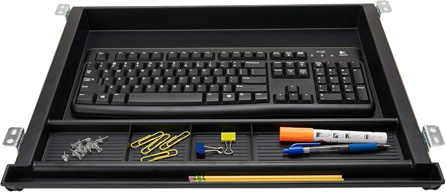 Mind Reader LGKEYORG-BLK Large Under Desk Tray, Ergonomic Computer Keyboard & Mouse Platform, Adjustable Keyboard Drawer Organizer, Black : Office Products
