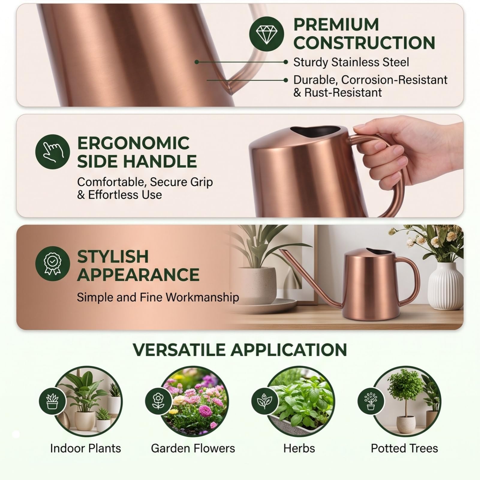 Jeffergarden Succulent Long Bec Arrosoir en Cuivre pour Plantes D'Intérieur Arrosoir Pot Long Bec étroit Intérieur bonsaï Fleur Bronze coloré Jardinage Bouilloire Bureau Enfants (L)