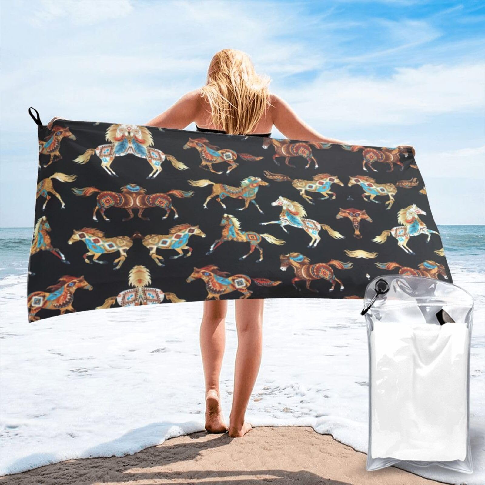 Toalla de baño suave con estampado de caballo, elegancia para el spa y hogar