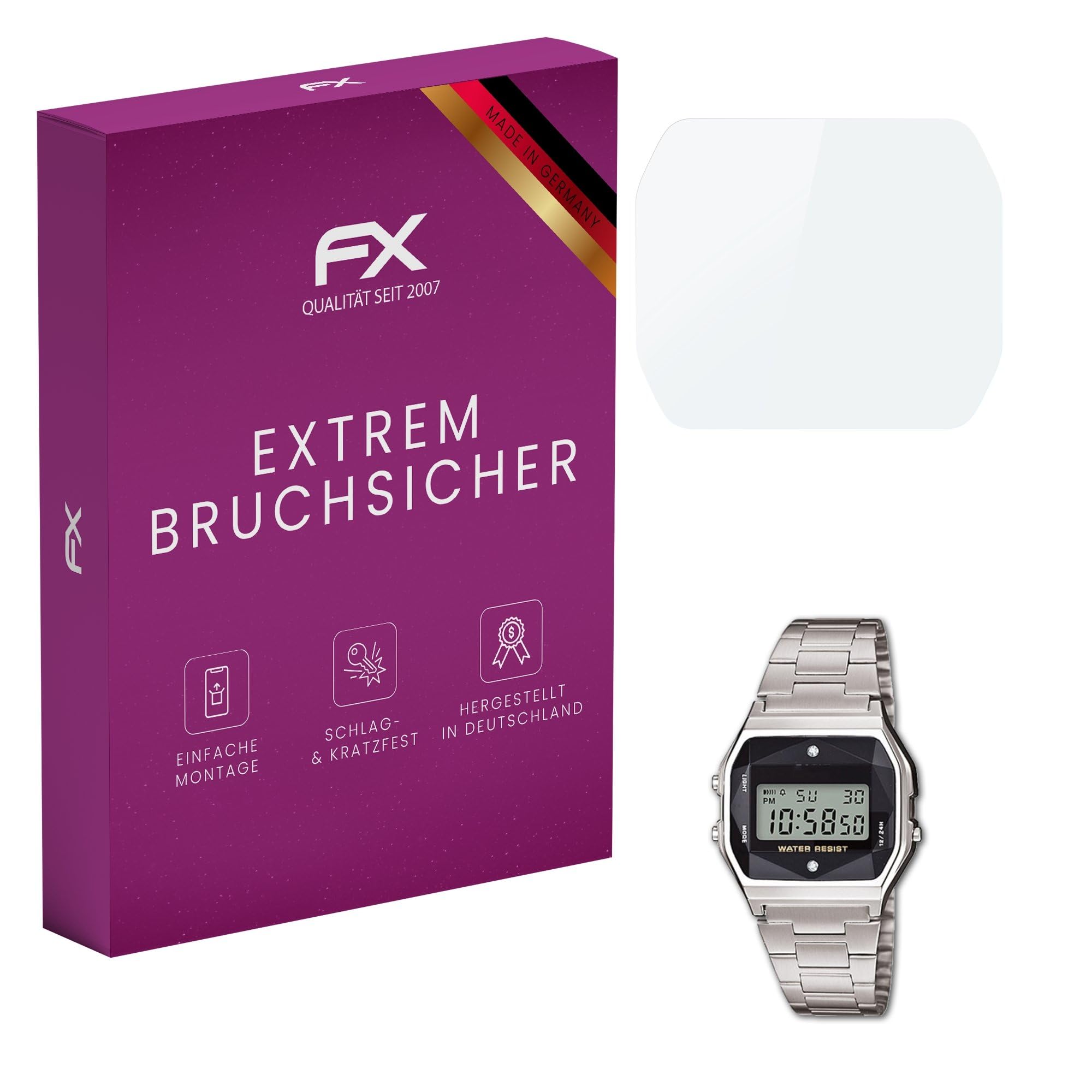 atFoliX Plastic Glass Protective Film compatible with Casio A158WEAD-1EF Glass Protector, 9H Hybrid-Glass FX Screen Protector