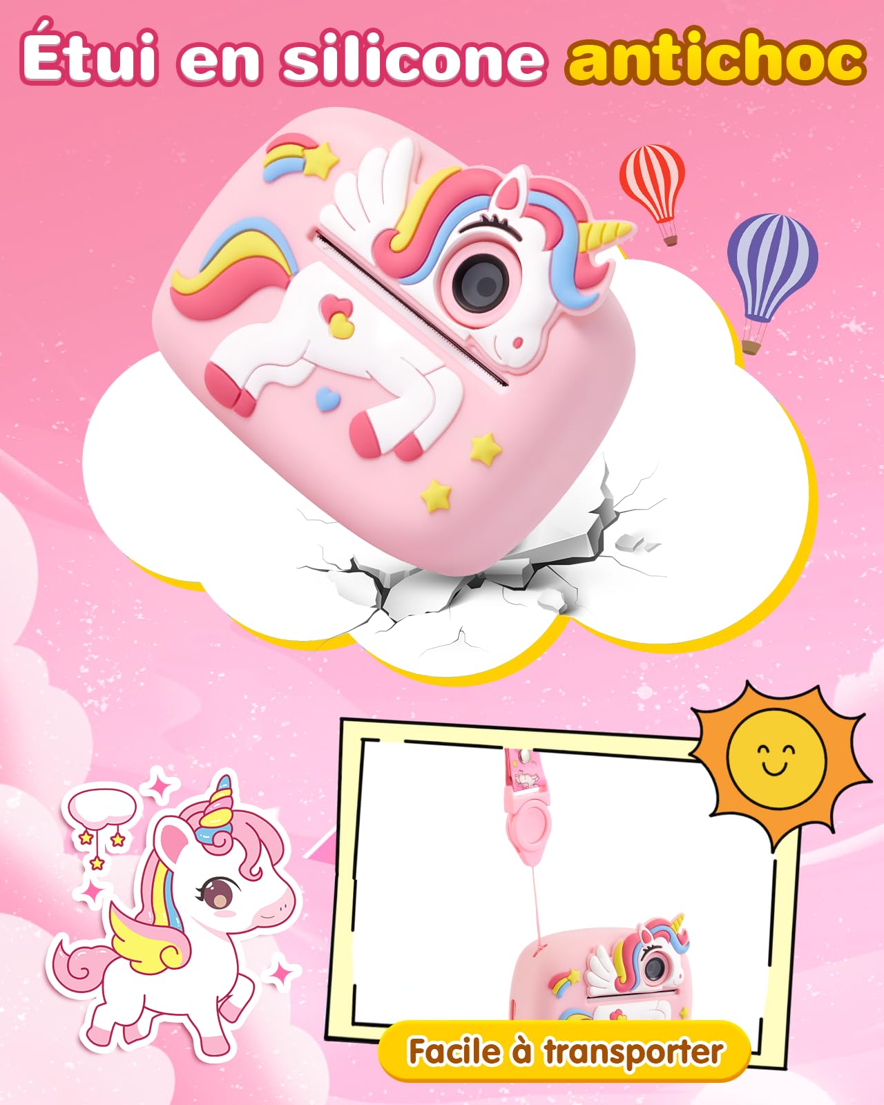 Lullu Appareil Photo Instantané Enfant, 48MP Imprimante Kid Camera 3-12 Ans | 1080P Antichoc, 32GB Carte, 4 Papier Impression, Numériques Thermique, Cadeau Jouet Noël Anniversaire pour Fille & Garcon