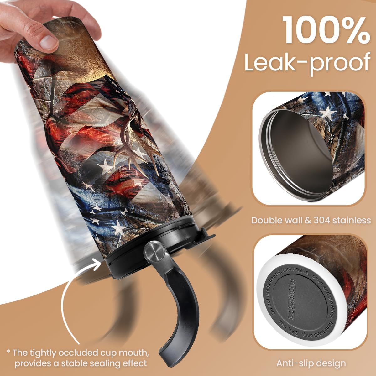 SANDJEST Hunting Gift for Men, Deer Hunting Tumbler with Handle, 30oz Flip Straw Stainless Steel Insulated Coffee Travel Cup, Gifts for Hunter Dad Grandpa for Birthday Christmas Fathers Day - Image 4